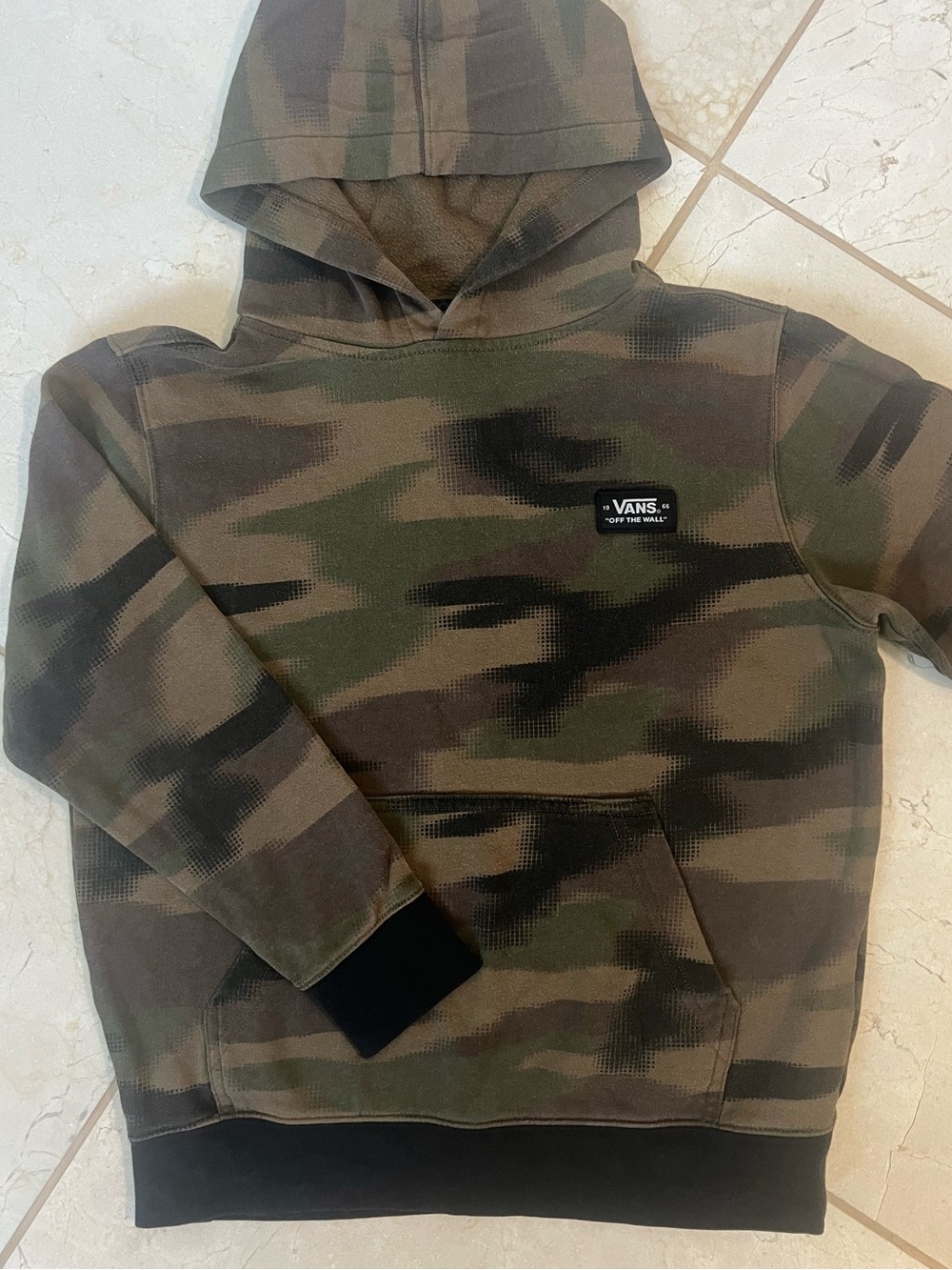 Vans Off The Wall Boys Small Camo Pullover Hoodie Green Brown Sweatshirt S 7/8